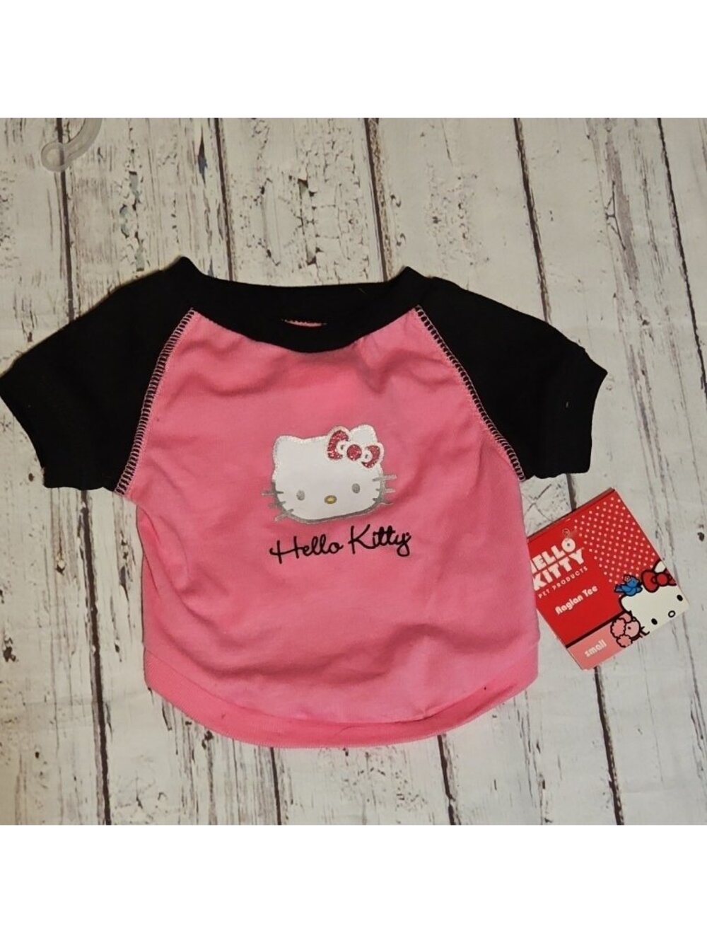 Hello Kitty Pink Black Raglan Tee T Shirt Dog Clothes Pet Apparel Size Small New